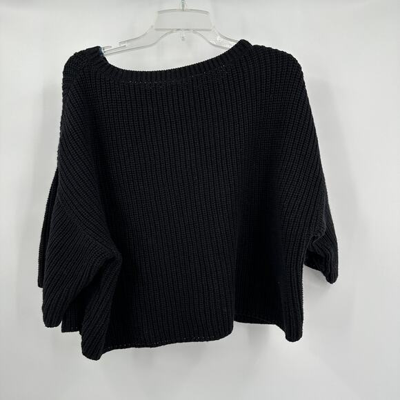 Free People Womens Ryanne Chunky Knit Sweater Size M Cropped Black Oversized - Picture 2 of 7